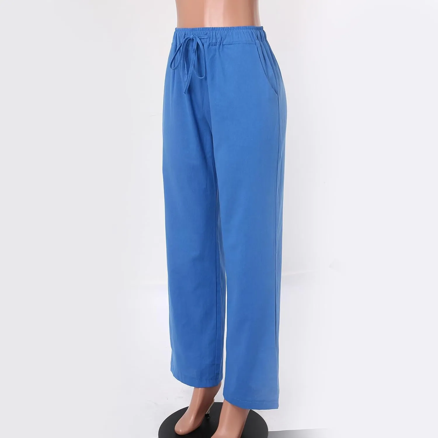 Linen Pants for Women 2025 Summer Wide Leg Palazzo Pants Comfy Drawstring High Waist Casual Beach Trousers Pockets