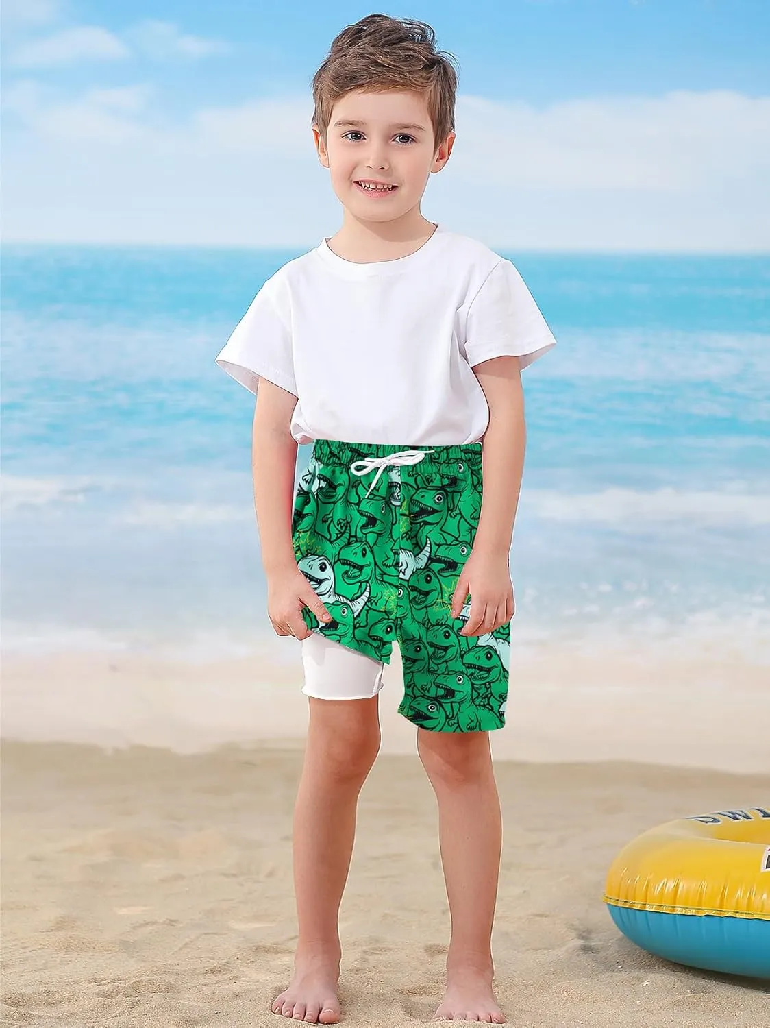 Little Boys Swim Trunks with Boxer Mesh Liner Swim Shorts Kids Quick Dry Bathing Suit Swimwear 4-12T