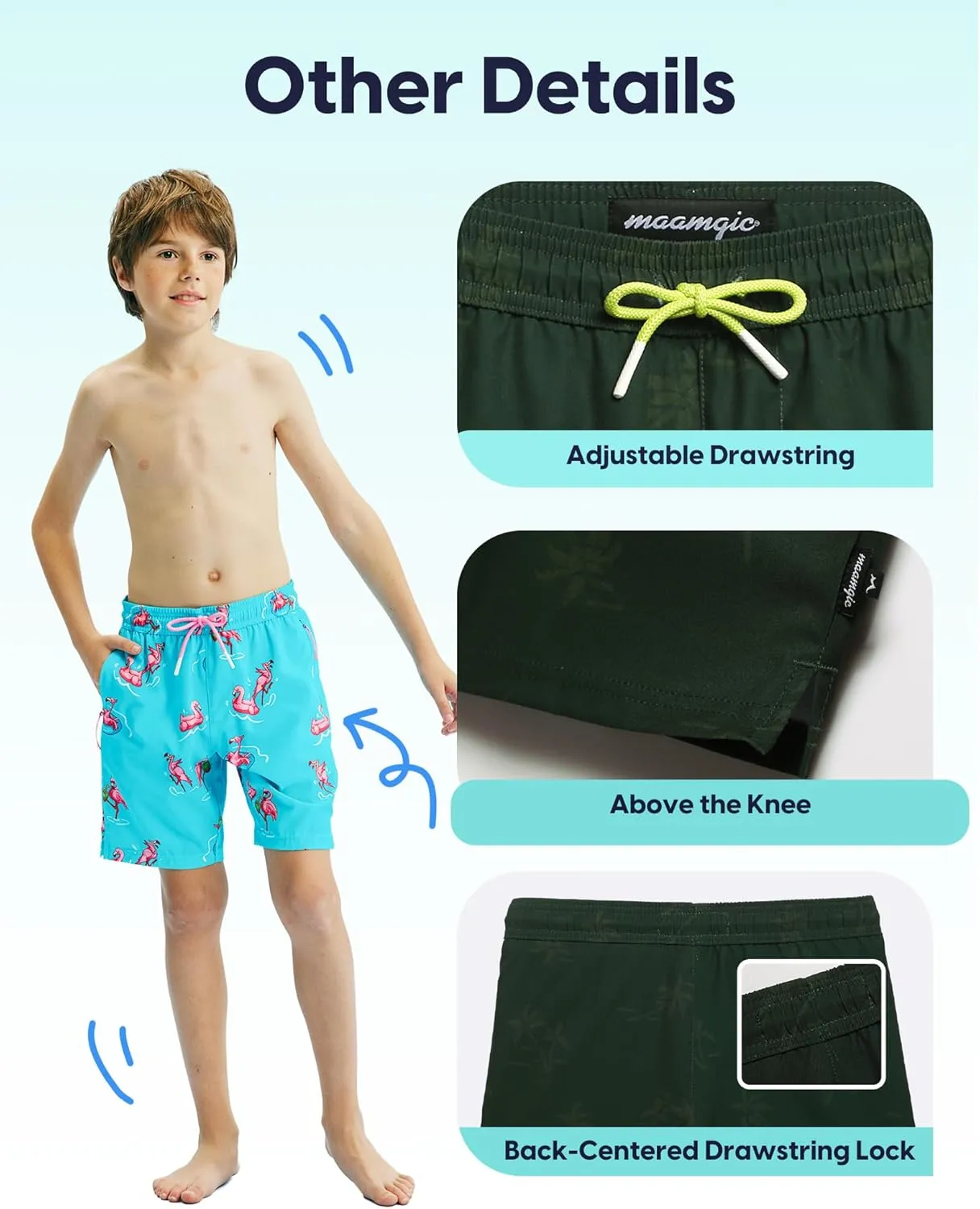 maamgic Boys Swim Trunks Compression Liner Stretch Teen Boy Swim Shorts Anti-Chafe Bathing Suits with Zipper Pockets