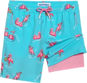 maamgic Boys Swim Trunks Compression Liner Stretch Teen Boy Swim Shorts Anti-Chafe Bathing Suits with Zipper Pockets