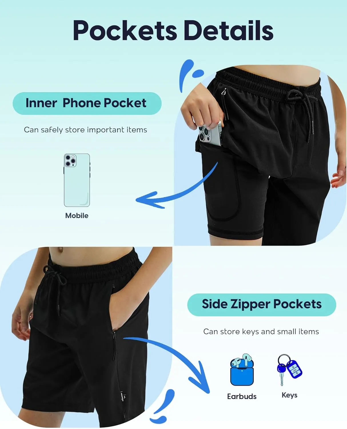 maamgic Boys Swim Trunks Compression Liner Stretch Teen Boy Swim Shorts Anti-Chafe Bathing Suits with Zipper Pockets