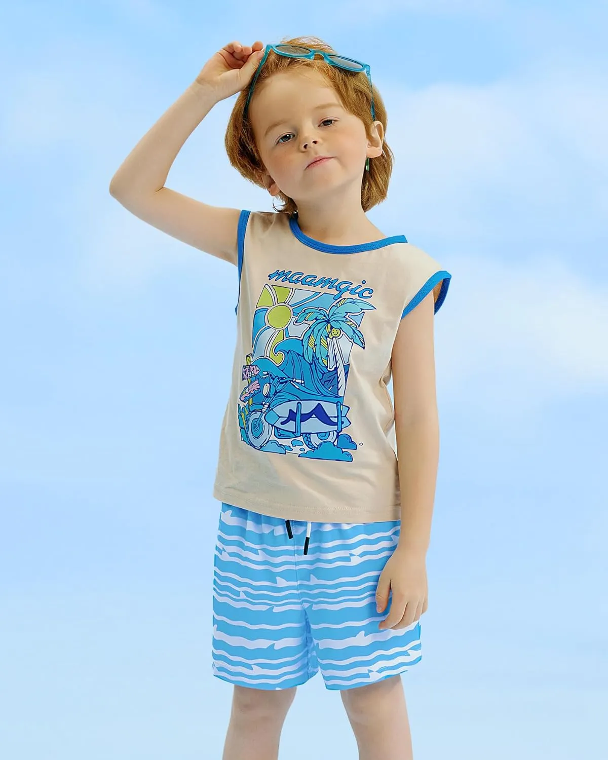 maamgic Boys Swim Trunks with Compression Liner Stretch Boy Swim Shorts Toddler Bathing Suit Swimsuit