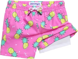 maamgic Boys Swim Trunks with Compression Liner Stretch Boy Swim Shorts Toddler Bathing Suit Swimsuit
