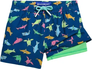 maamgic Boys Swim Trunks with Compression Liner Stretch Boy Swim Shorts Toddler Bathing Suit Swimsuit
