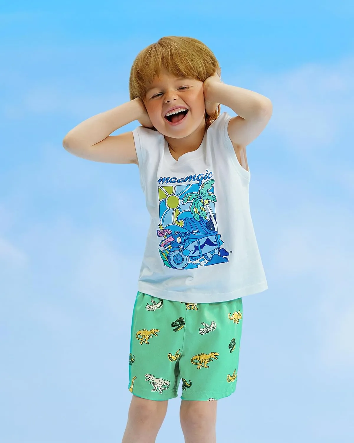 maamgic Boys Swim Trunks with Compression Liner Stretch Boy Swim Shorts Toddler Bathing Suit Swimsuit