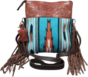 Madosh Vintage Fringe Leather Crossbody Bag Girls Western Handbag Saddle Blanket Fringe Style Handmade Crossbody Purse Hand Carved Strap