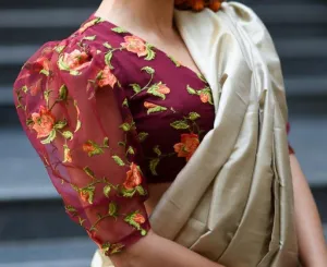 Maroon colored readymade blouse in Tulle Fabric