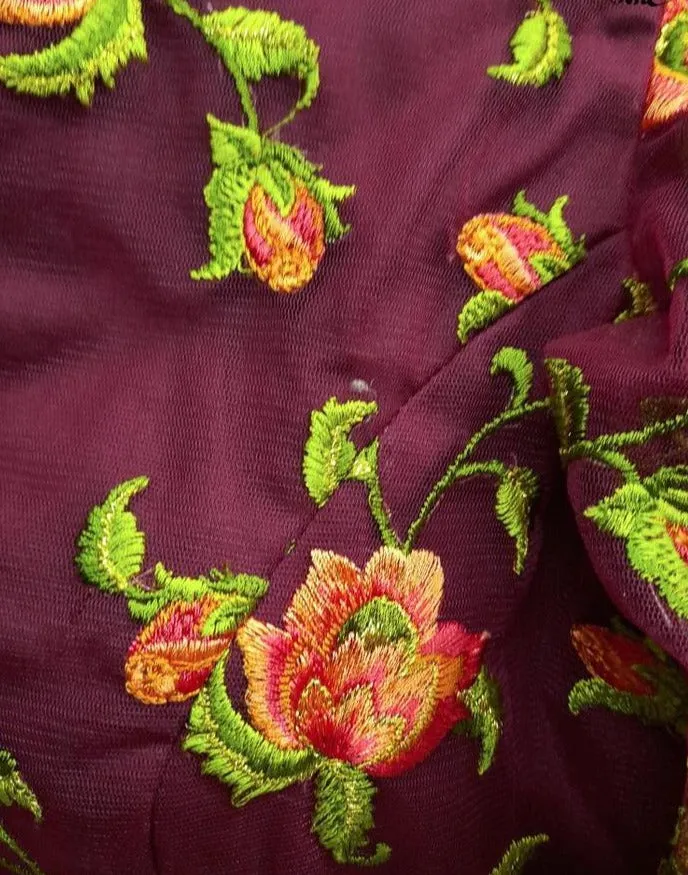 Maroon colored readymade blouse in Tulle Fabric