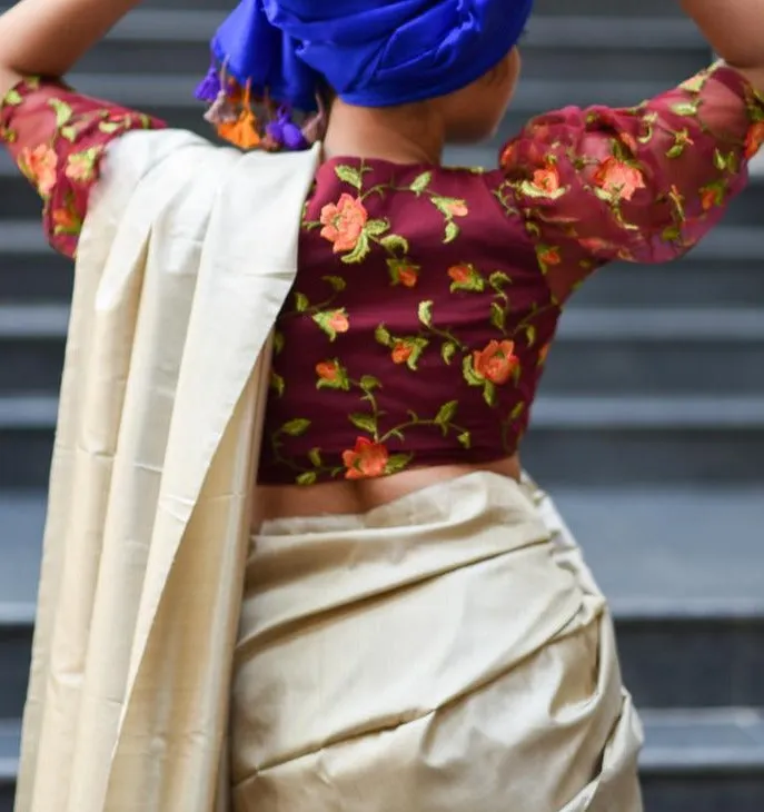 Maroon colored readymade blouse in Tulle Fabric