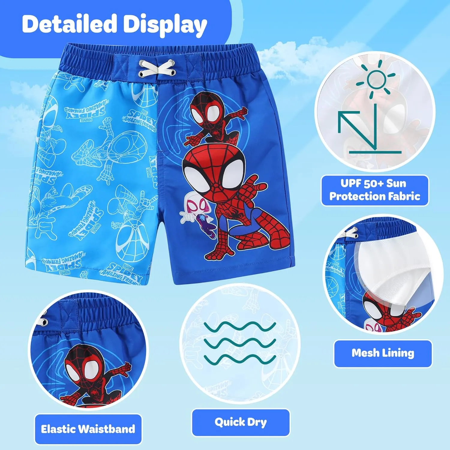 Marvel Avengers Boys UPF 50  Swim Trunks Bathing Suit for Toddler and Big Kids