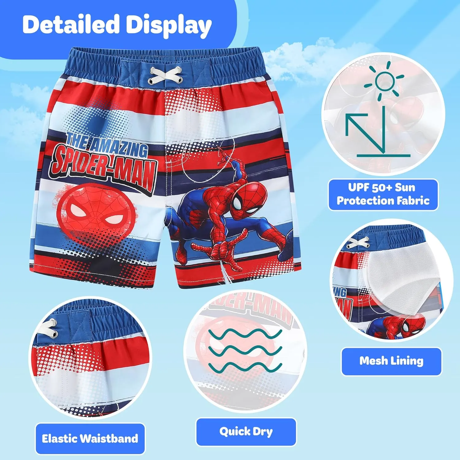 Marvel Avengers Boys UPF 50  Swim Trunks Bathing Suit for Toddler and Big Kids