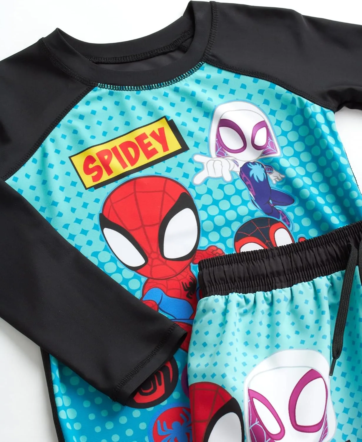 Marvel Boys Rash Guard Set - 2 Piece Spiderman Spidey & His Amazing Friends UPF50  Swim Shirt & Swim Trunks for Boys (2T-12)