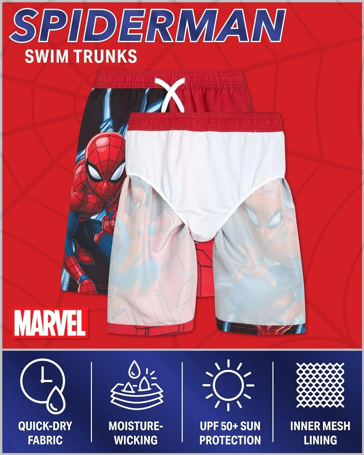 Marvel Boys Swim Trunks - Avengers Spiderman Captain America Hulk Iron Man Black Panther UPF 50  Quick Dry Boys Swim Shorts