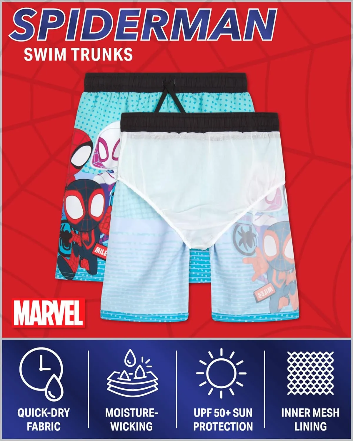 Marvel Boys Swim Trunks - Avengers Spiderman Captain America Hulk Iron Man Black Panther UPF 50  Quick Dry Boys Swim Shorts