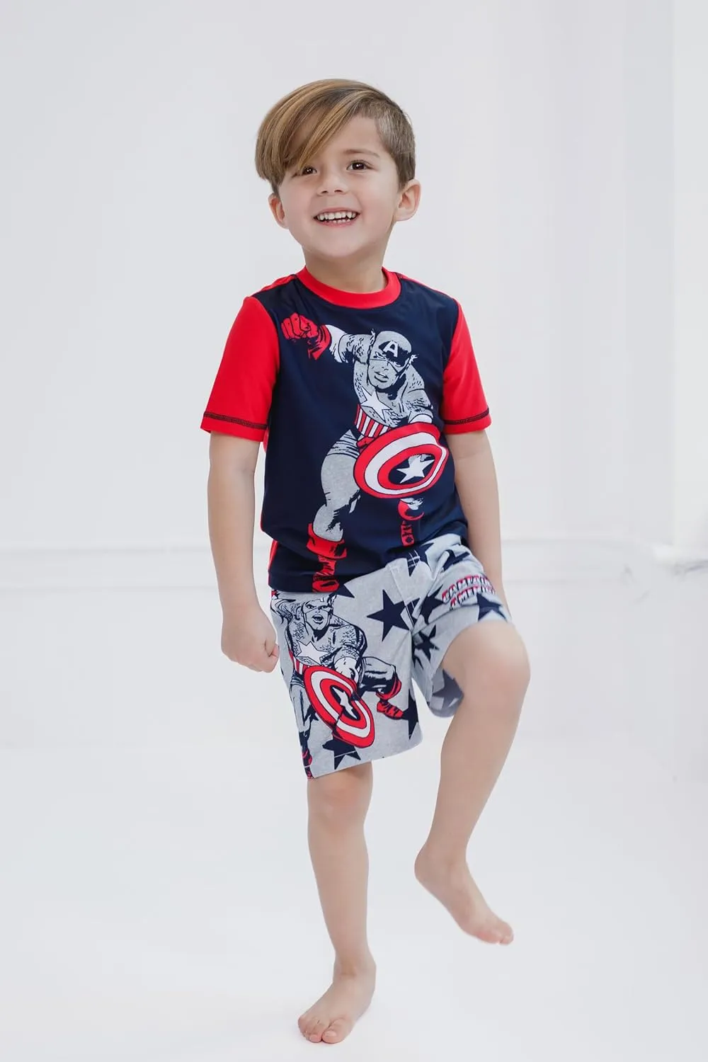 Marvel UPF 50  Pullover Rash Guard and Swim Trunks Outfit Set Toddler to Big Kid Sizes (2T - 18-20)