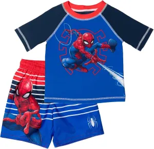 Marvel UPF 50  Pullover Rash Guard and Swim Trunks Outfit Set Toddler to Big Kid Sizes (2T - 18-20)