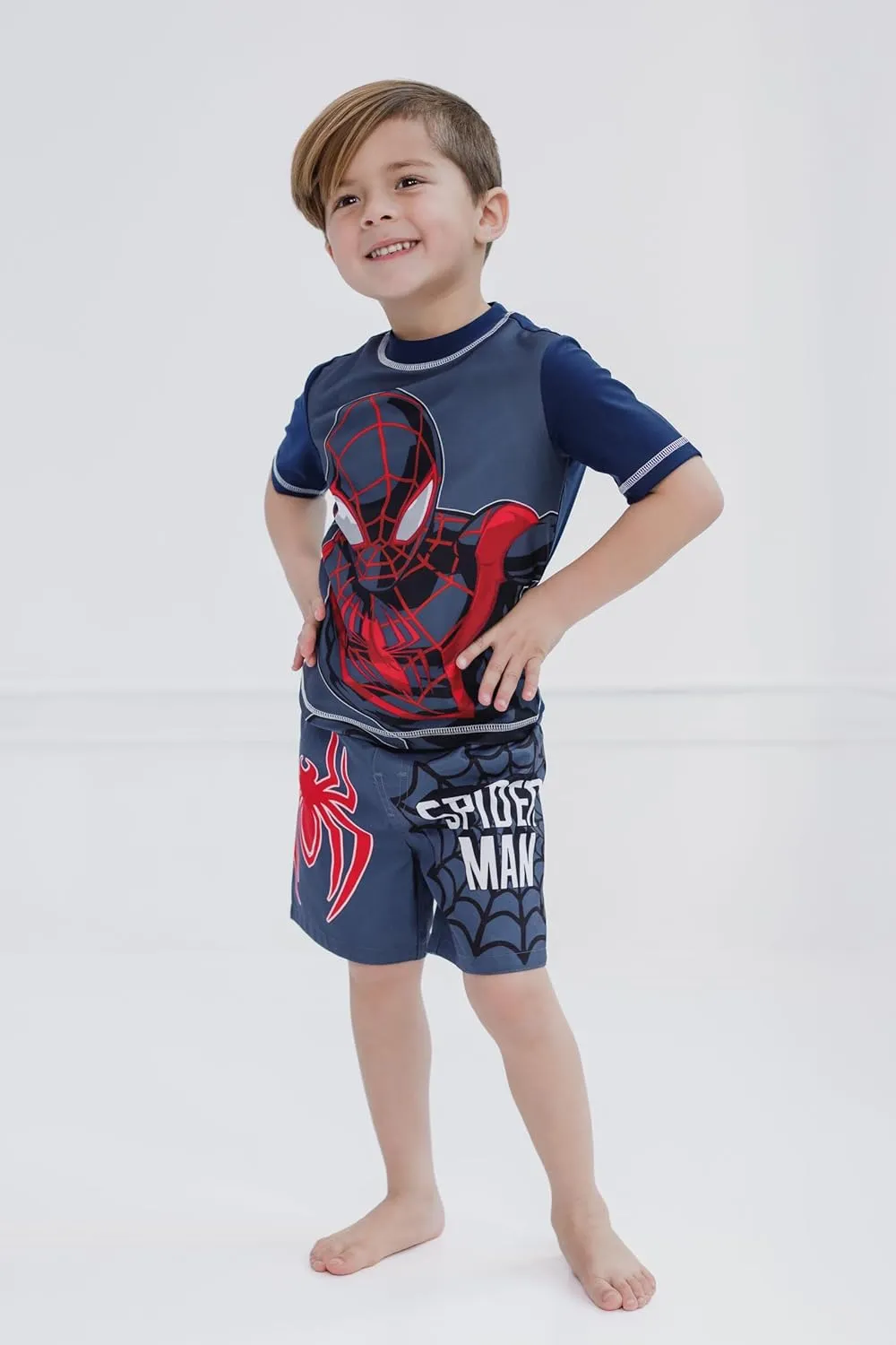 Marvel UPF 50  Pullover Rash Guard and Swim Trunks Outfit Set Toddler to Big Kid Sizes (2T - 18-20)