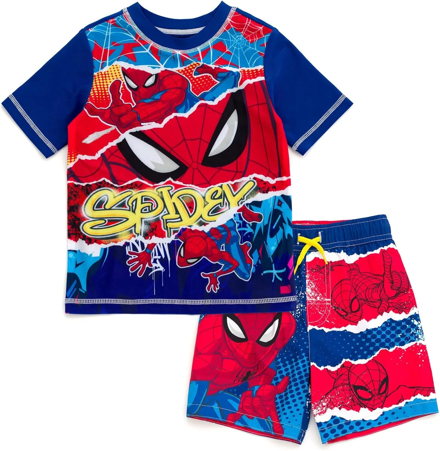 Marvel UPF 50  Pullover Rash Guard and Swim Trunks Outfit Set Toddler to Big Kid Sizes (2T - 18-20)