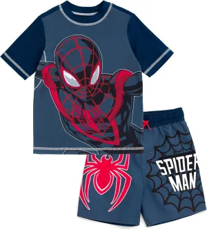 Marvel UPF 50  Pullover Rash Guard and Swim Trunks Outfit Set Toddler to Big Kid Sizes (2T - 18-20)