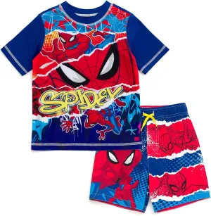 Marvel UPF 50  Pullover Rash Guard and Swim Trunks Outfit Set Toddler to Big Kid Sizes (2T - 18-20)