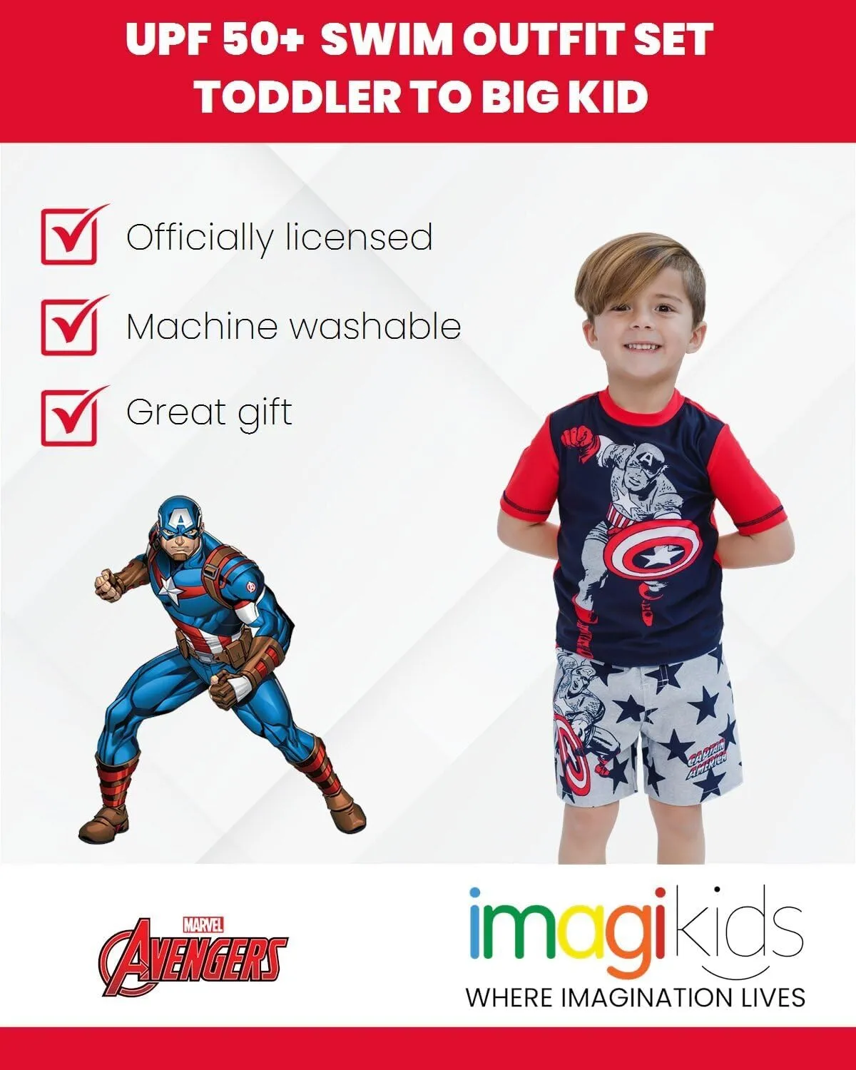 Marvel UPF 50  Pullover Rash Guard and Swim Trunks Outfit Set Toddler to Big Kid Sizes (2T - 18-20)