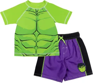 Marvel UPF 50  Pullover Rash Guard and Swim Trunks Outfit Set Toddler to Big Kid Sizes (2T - 18-20)