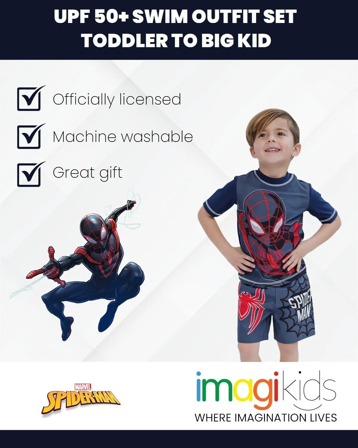 Marvel UPF 50  Pullover Rash Guard and Swim Trunks Outfit Set Toddler to Big Kid Sizes (2T - 18-20)