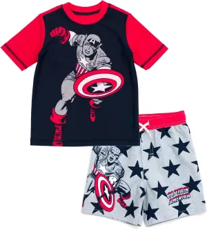 Marvel UPF 50  Pullover Rash Guard and Swim Trunks Outfit Set Toddler to Big Kid Sizes (2T - 18-20)