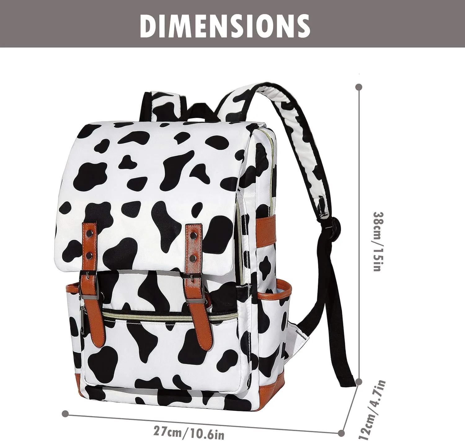 MCWTH Girls Backpack College Bookbag, School Bag 15.6 inch Laptop Backpacks for Women (Cow Print)