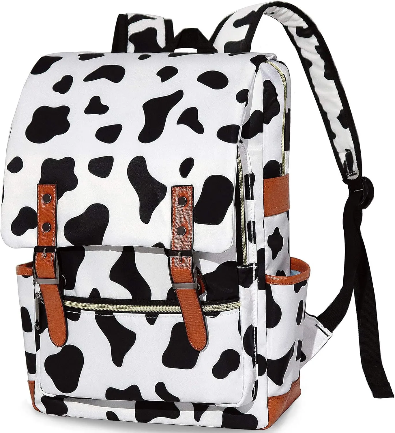 MCWTH Girls Backpack College Bookbag, School Bag 15.6 inch Laptop Backpacks for Women (Cow Print)