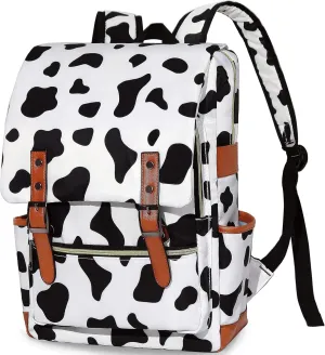 MCWTH Girls Backpack College Bookbag, School Bag 15.6 inch Laptop Backpacks for Women (Cow Print)