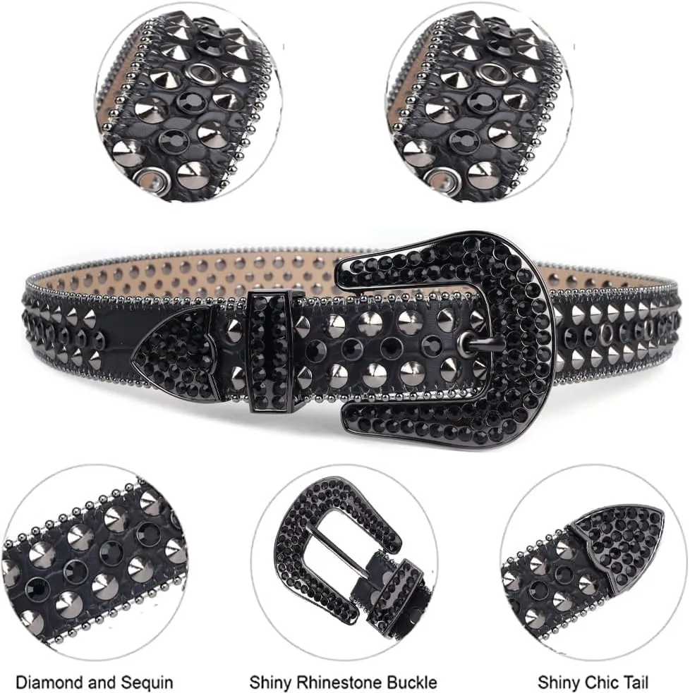 Men Fashion Rhinestone Belt Western Bling Studded Design Leather Diamond Belt for Jeans