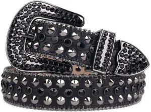 Men Fashion Rhinestone Belt Western Bling Studded Design Leather Diamond Belt for Jeans