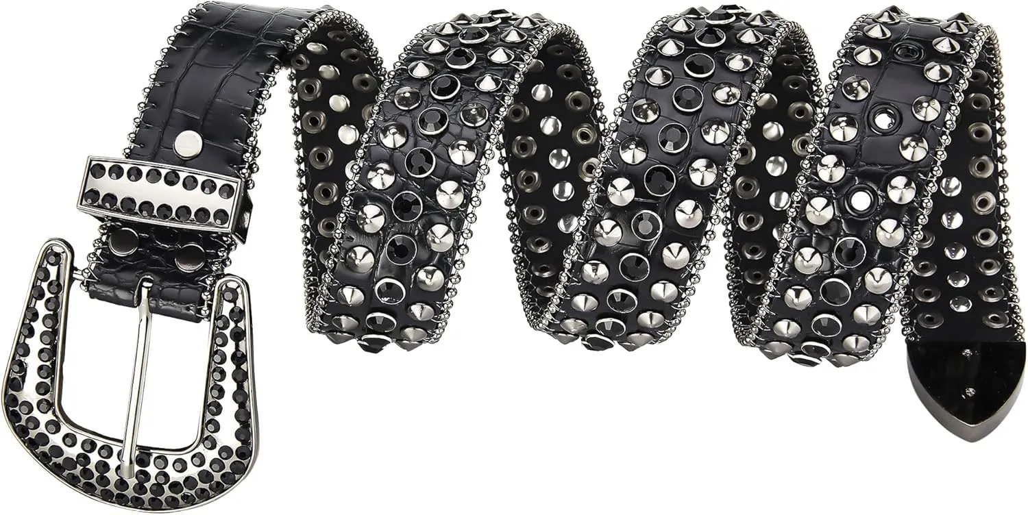 Men Fashion Rhinestone Belt Western Bling Studded Design Leather Diamond Belt for Jeans