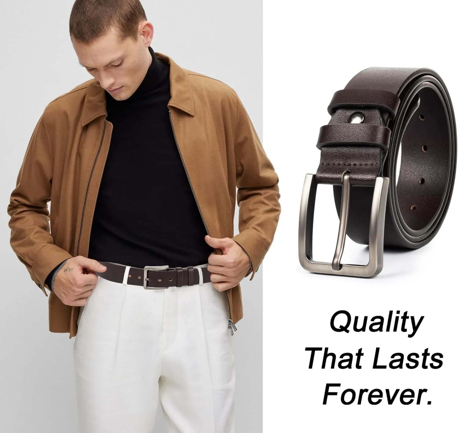 Mens Casual-Leather-Belt Classic-Adjustable Genuine-Leather Belts