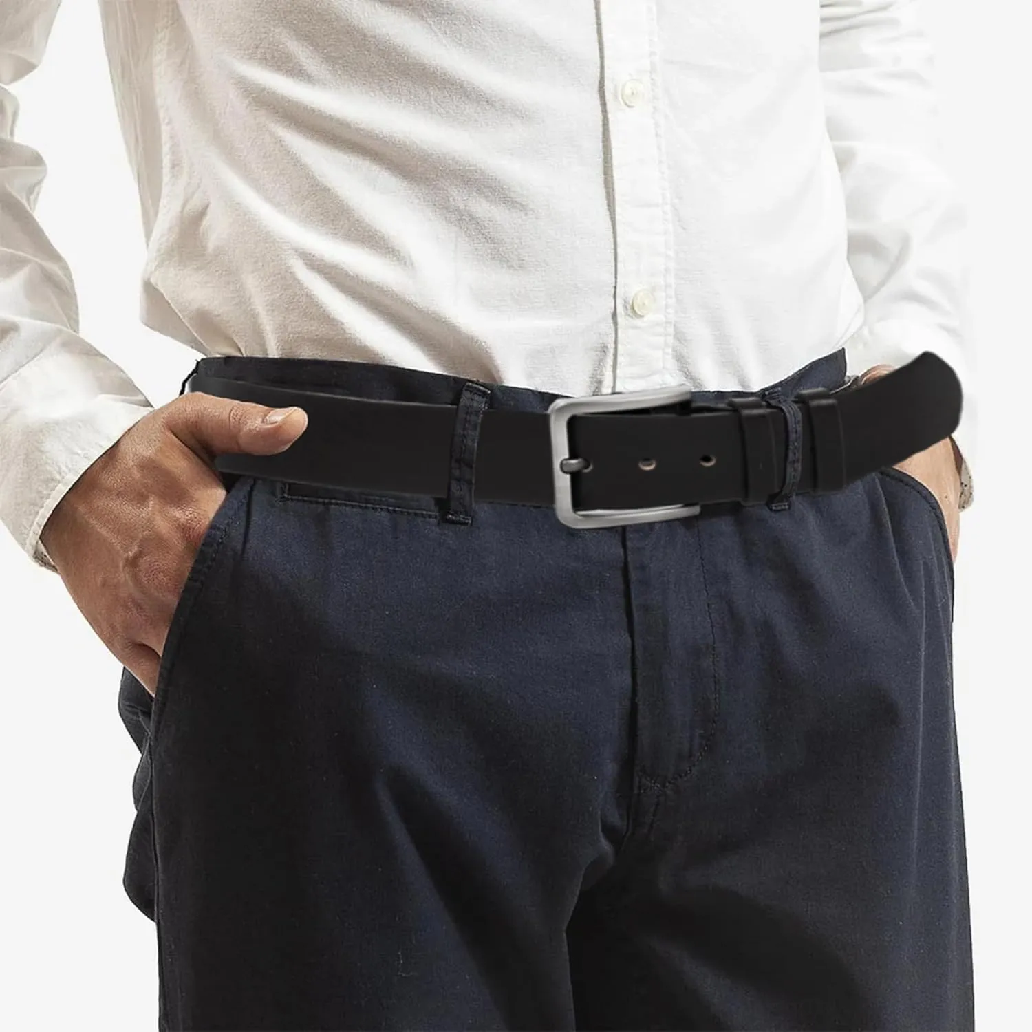 Mens Casual-Leather-Belt Classic-Adjustable Genuine-Leather Belts