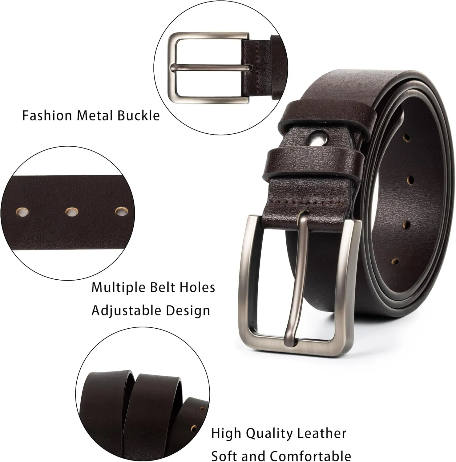 Mens Casual-Leather-Belt Classic-Adjustable Genuine-Leather Belts