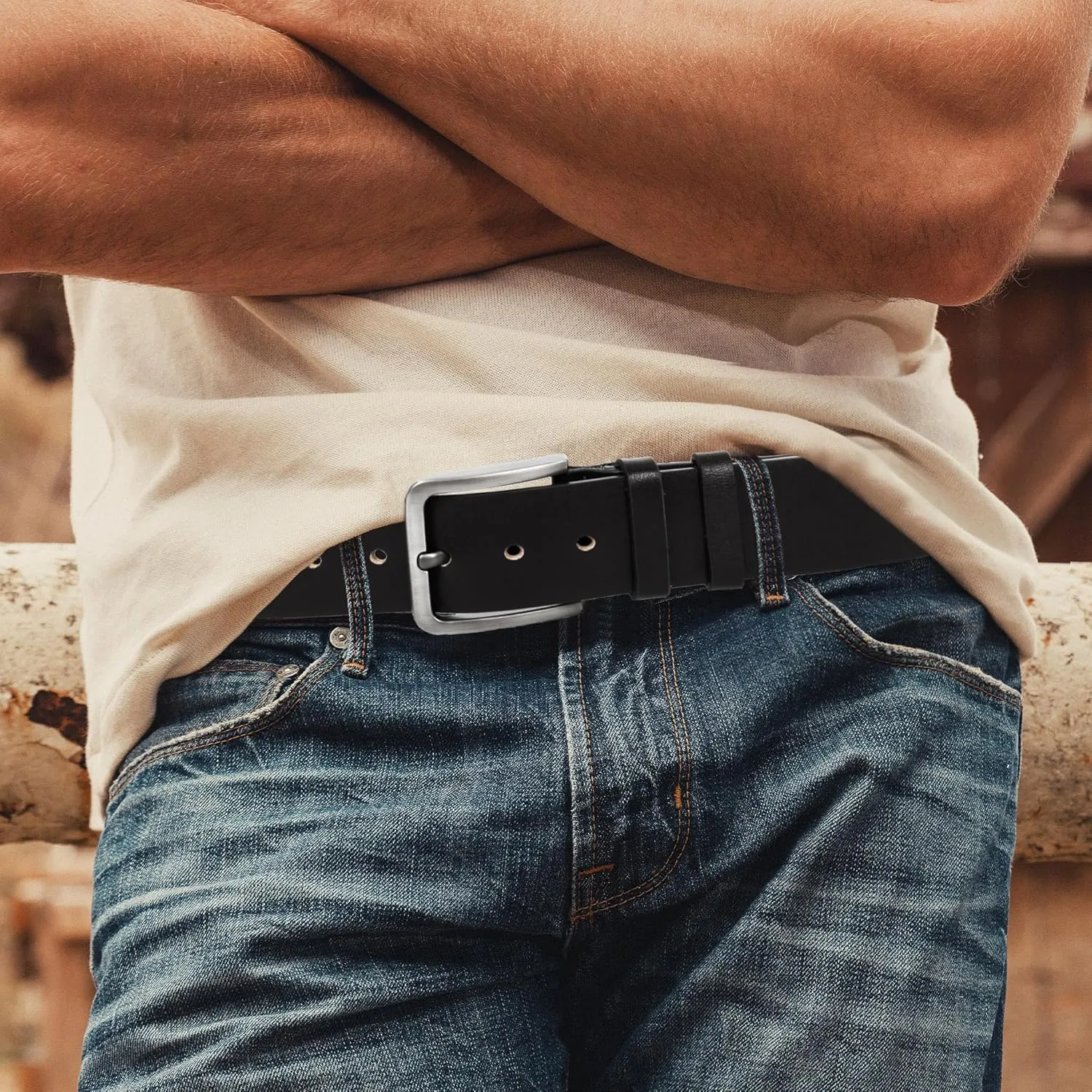 Mens Casual-Leather-Belt Classic-Adjustable Genuine-Leather Belts
