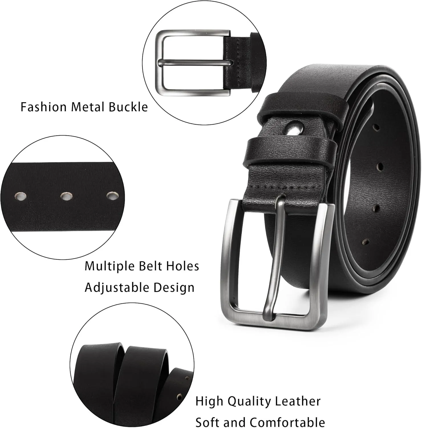 Mens Casual-Leather-Belt Classic-Adjustable Genuine-Leather Belts