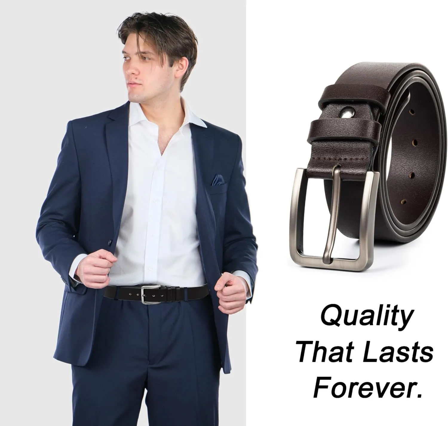 Mens Casual-Leather-Belt Classic-Adjustable Genuine-Leather Belts
