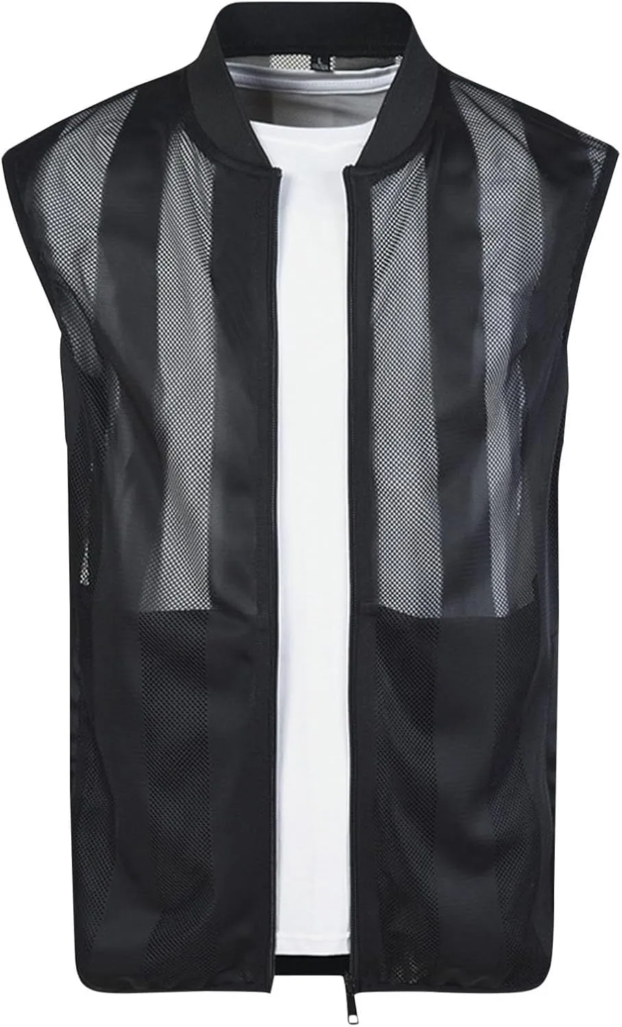 Mens Lightweight Casual Breathable Mesh Cycling Running Travel Vest Summer Vest Full Zip Sleeveless Jacket, Large
