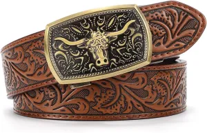 Mens Ratchet Western Belt Leather Cowboy Belts for Men with Automatic Western Buckle Belt for Jeans Christmas Gifts