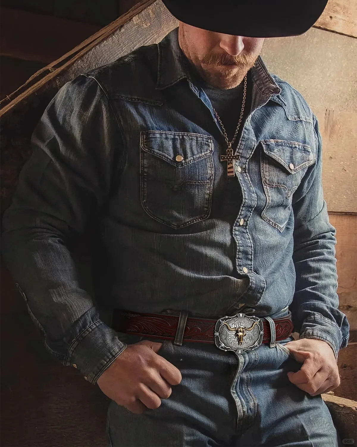 Mens Ratchet Western Belt Leather Cowboy Belts for Men with Automatic Western Buckle Belt for Jeans Christmas Gifts