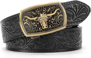 Mens Ratchet Western Belt Leather Cowboy Belts for Men with Automatic Western Buckle Belt for Jeans Christmas Gifts