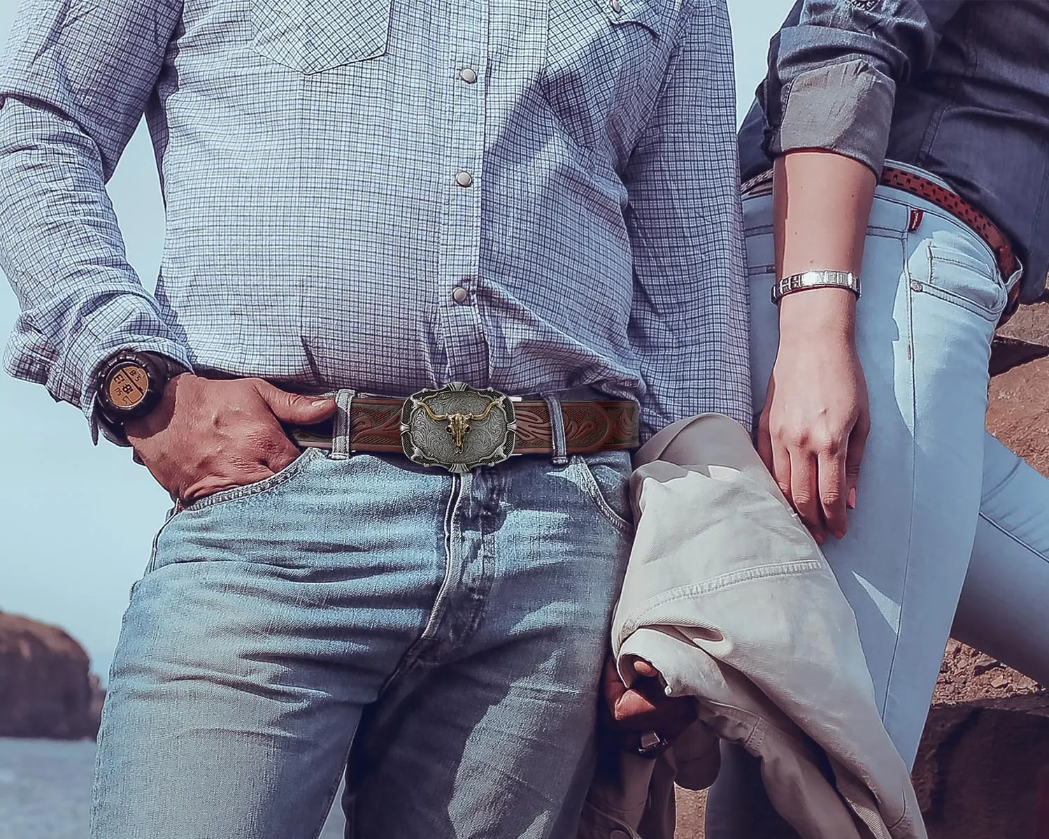 Mens Ratchet Western Belt Leather Cowboy Belts for Men with Automatic Western Buckle Belt for Jeans Christmas Gifts