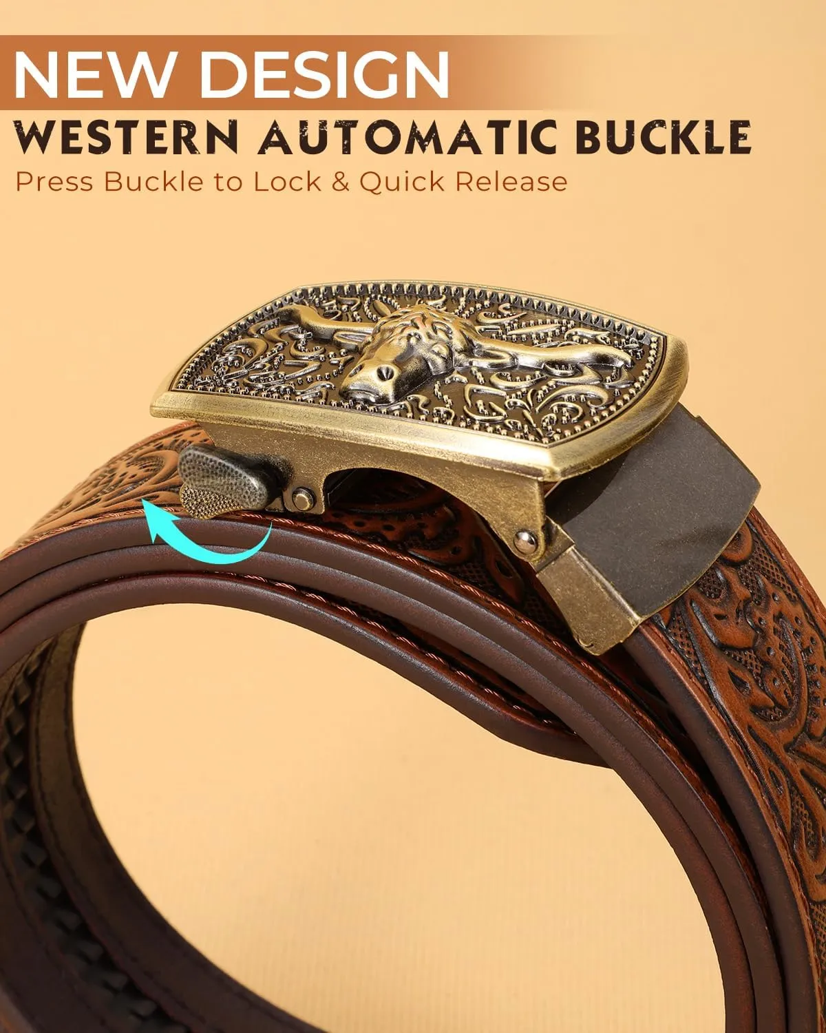 Mens Ratchet Western Belt Leather Cowboy Belts for Men with Automatic Western Buckle Belt for Jeans Christmas Gifts