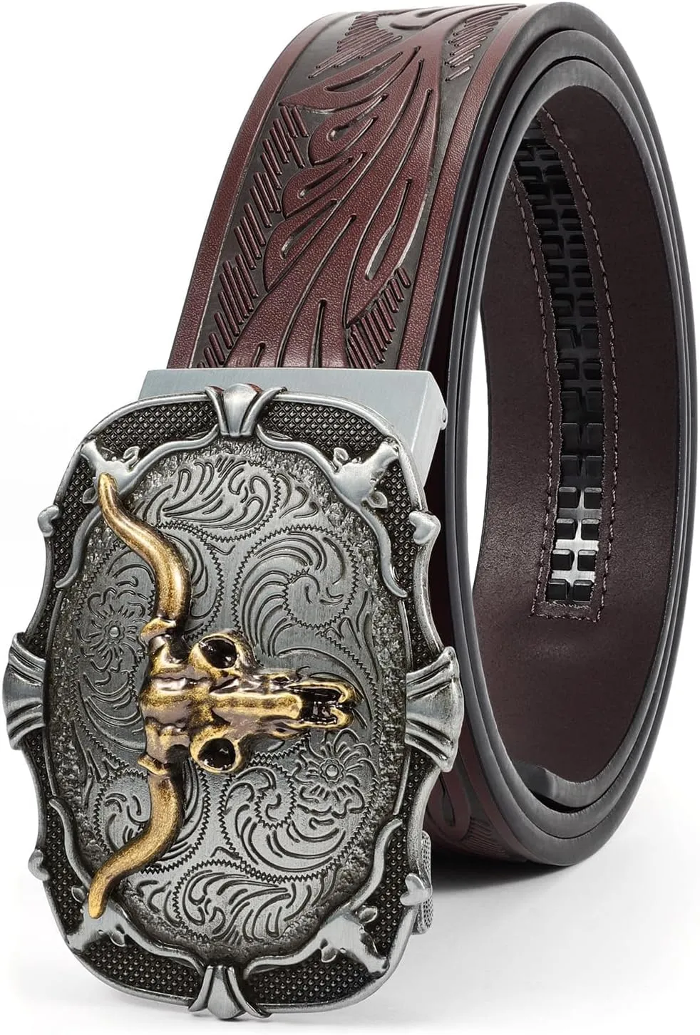 Mens Ratchet Western Belt Leather Cowboy Belts for Men with Automatic Western Buckle Belt for Jeans Christmas Gifts