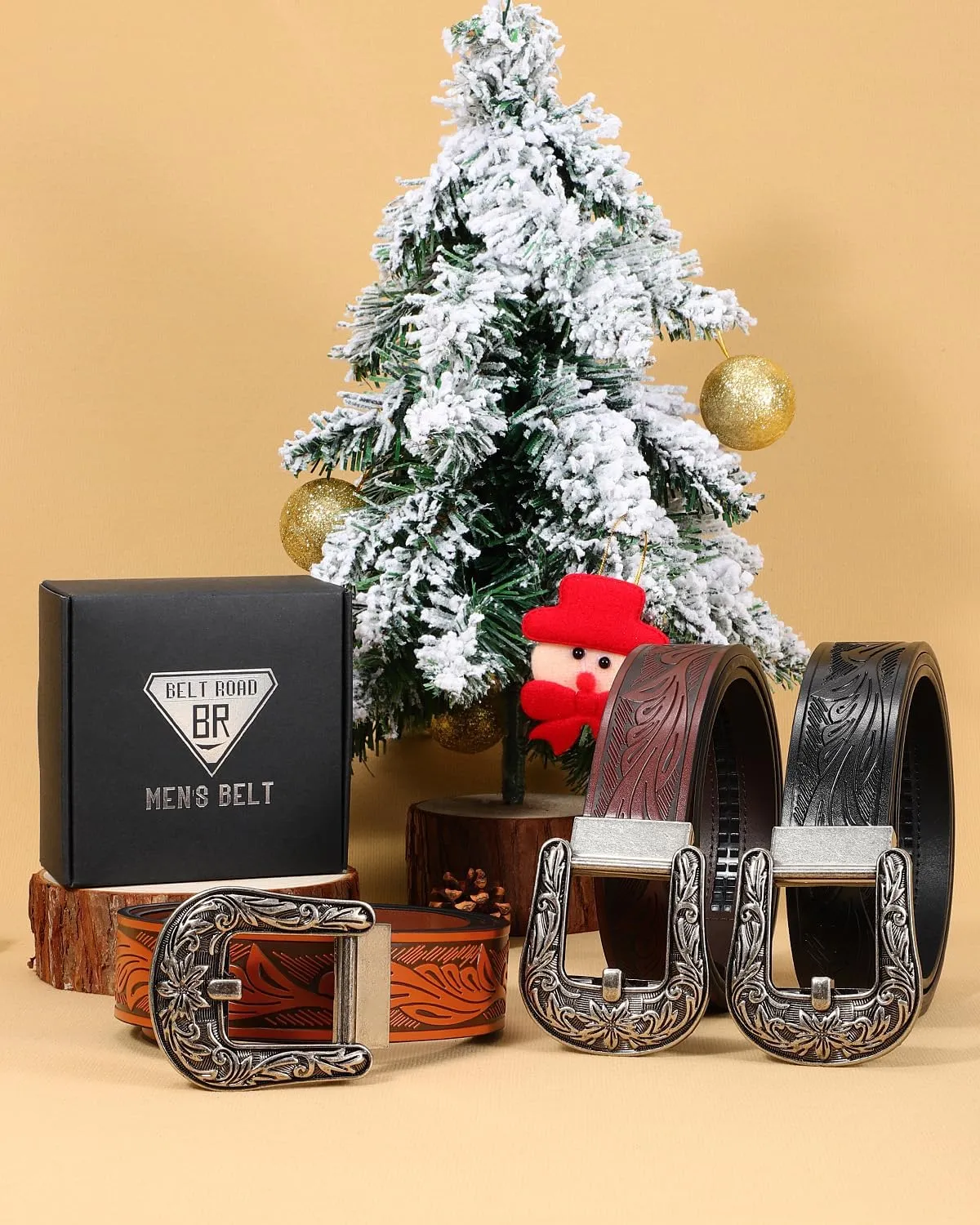 Mens Ratchet Western Belt Leather Cowboy Belts for Men with Automatic Western Buckle Belt for Jeans Christmas Gifts