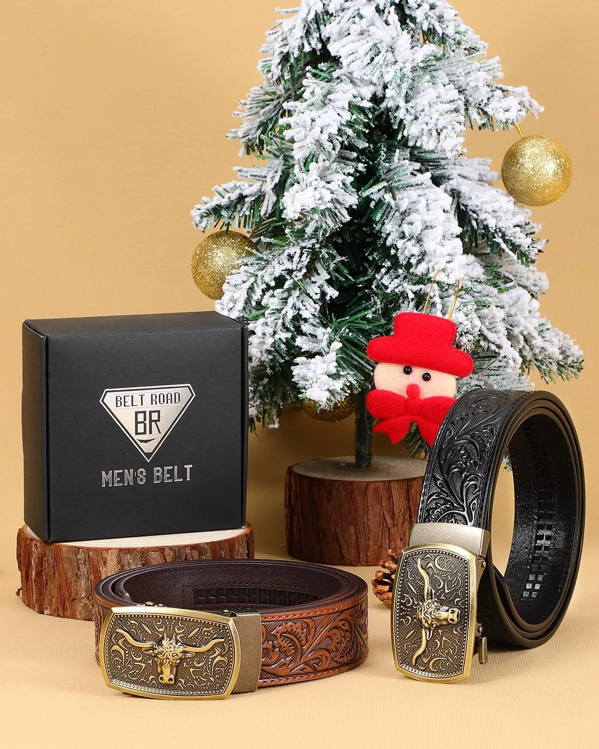 Mens Ratchet Western Belt Leather Cowboy Belts for Men with Automatic Western Buckle Belt for Jeans Christmas Gifts
