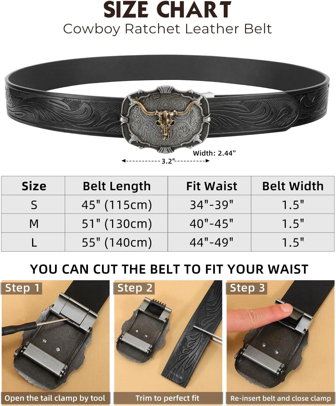 Mens Ratchet Western Belt Leather Cowboy Belts for Men with Automatic Western Buckle Belt for Jeans Christmas Gifts